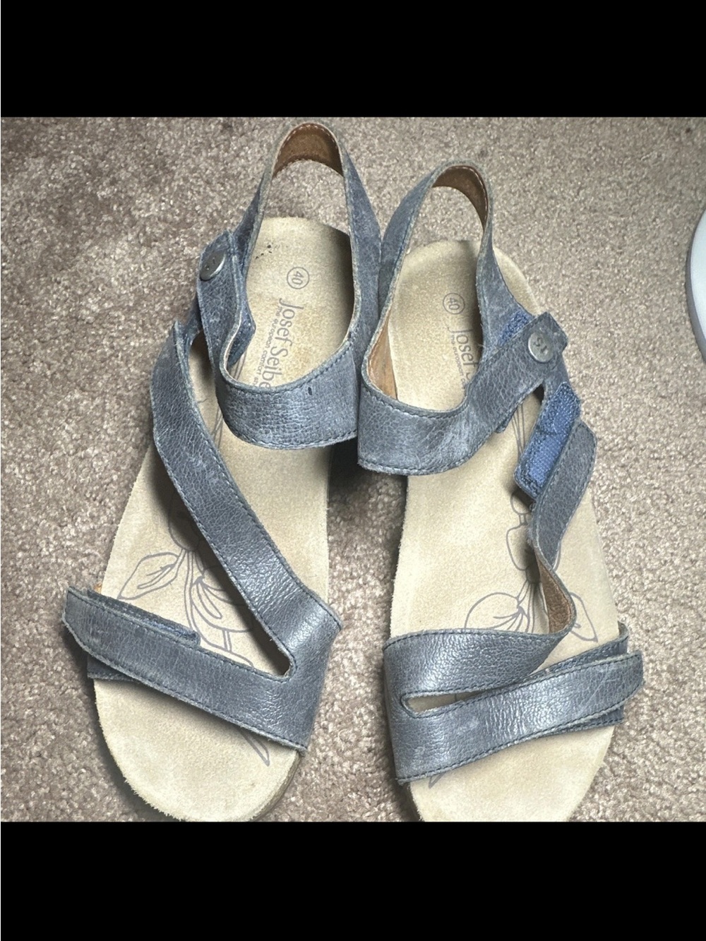 Josef Seibel Women's Blue-Gray Leather Slingback Sandals